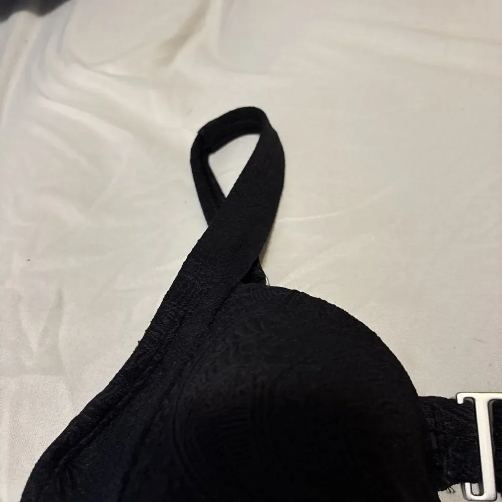 Lands End Black Paisley Textured Twist Underwire Bikini Top Women's Size 4 Swim
